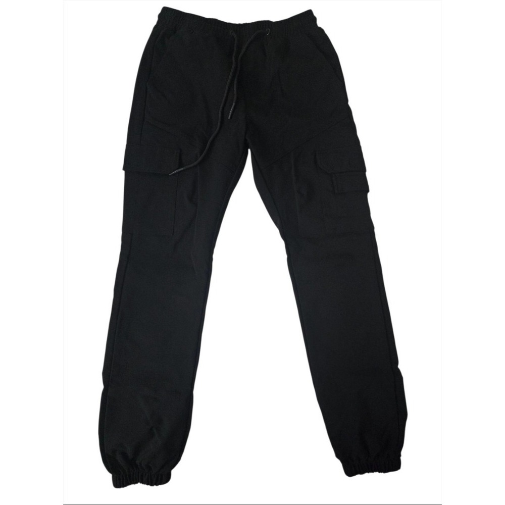 Young Color Men's‎ Cargo Jogger Pants Black Size M Drawstring Elastic Waist...
